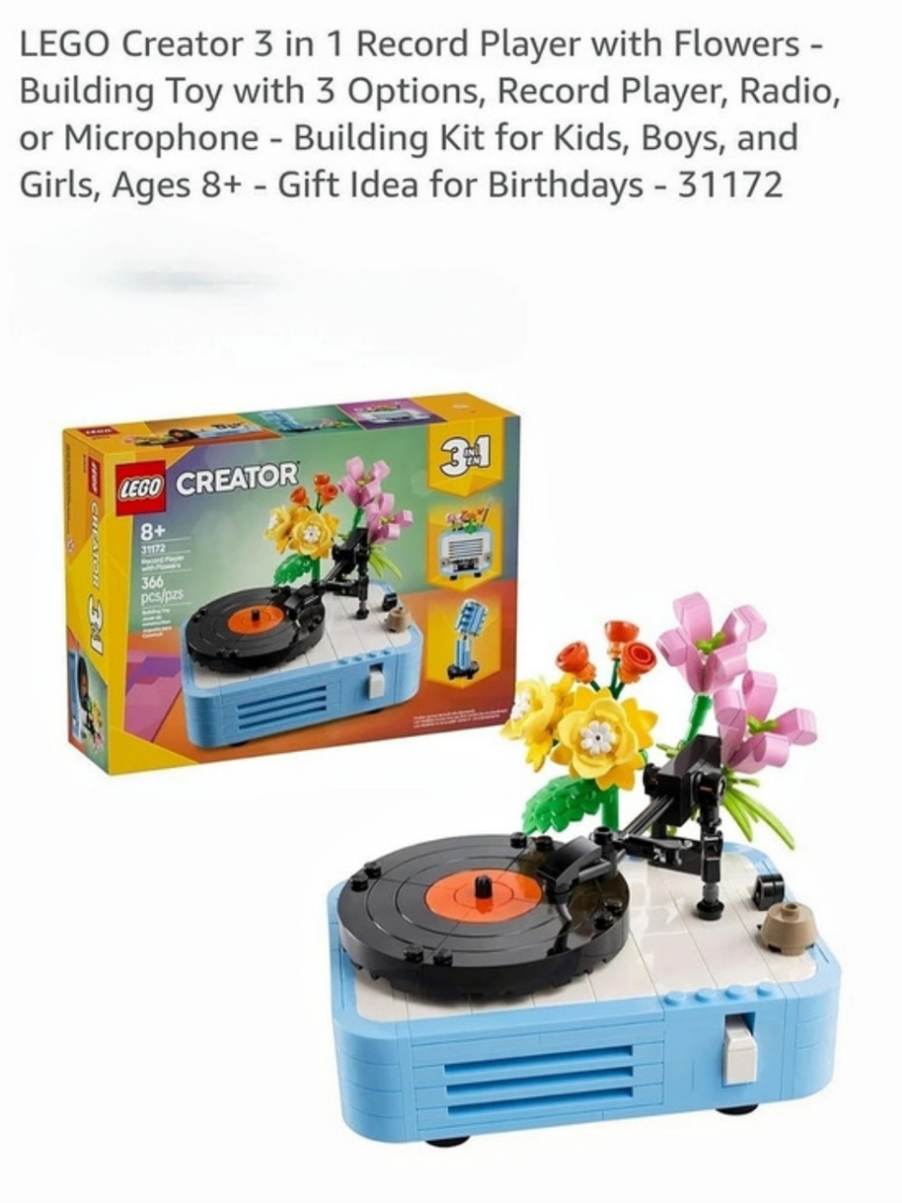 LEGO 3 In 1 Record Player with Flowers Building Set